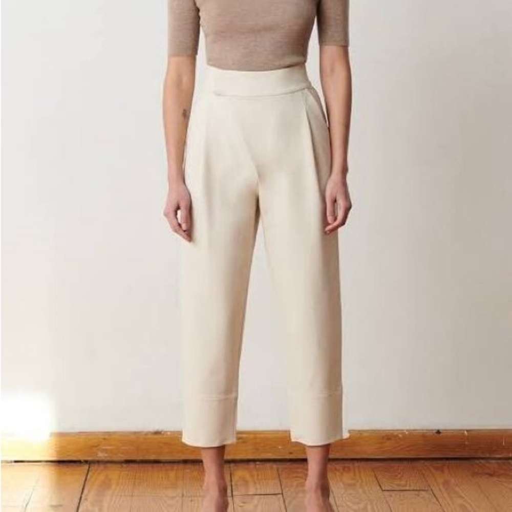 Aday Sz XS Portefolio Off White Tailored High Waisted Travel Trousers Pants